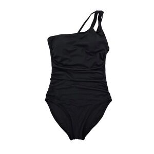 One Shoulder Swimsuit Black Ruched Tummy Control Bathing Suit
